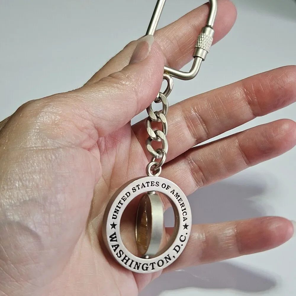 Vintage United States Washington DC Silver Tone Metal Spinner Keychain